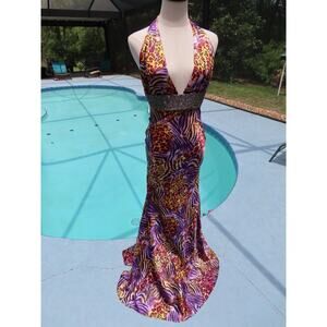 Vintage Inspired Colorful Cheetah print Formal Gown Dress